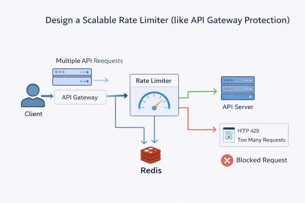 High-level diagram for Rate Limiter System Design (Token Bucket Explained)